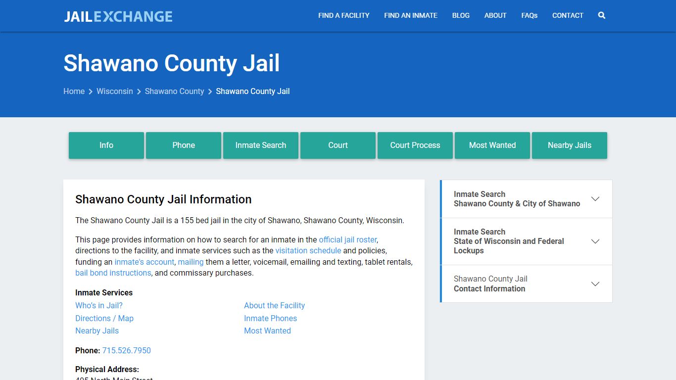 Shawano County Jail, WI Inmate Search, Information
